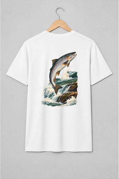 Generic Brand Tricou unisex cu Pește sărind peste cascadă pentru pescari
