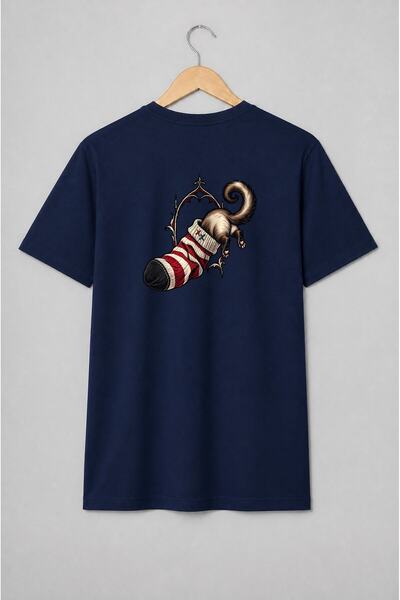 Generic Brand Tricou unisex cu Pisică pufoasă în ciorap festiv, stil gotic