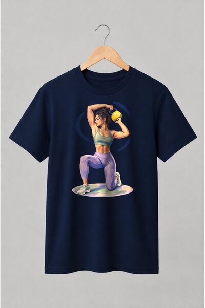 Generic Brand Tricou unisex cu Femeie cu kettlebell în antrenament funcțional