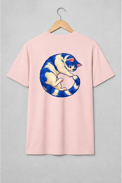 Generic Brand Tricou unisex cu Pisică albastră ghemuită stil cartoon