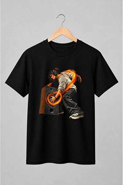 Generic Brand Tricou unisex cu Ascultător cu căști și boxă stil urban