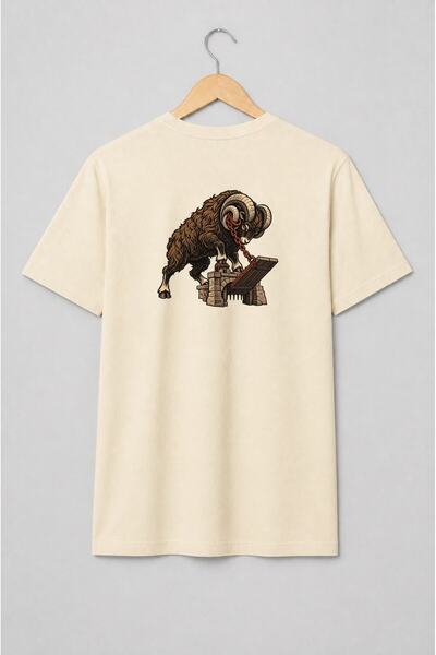 Generic Brand Tricou unisex cu Berbec cu coarne și pod mobil medieval