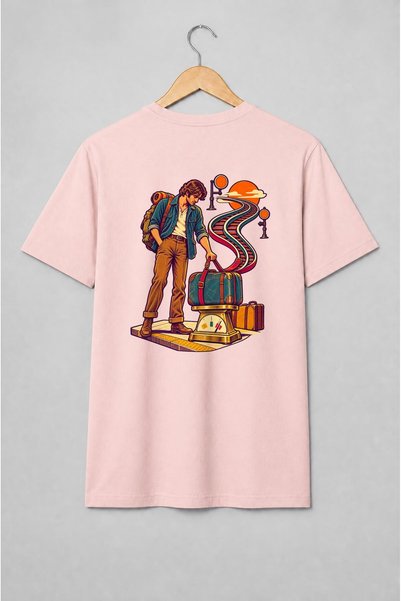 Generic Brand Tricou unisex cu Călător cu rucsac și valize stil vintage