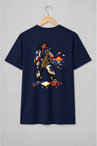 Generic Brand Tricou unisex cu Saxofonistă pixel art