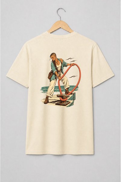 Generic Brand Tricou unisex cu Femeie pe ponton cu frânghie stil marin retro