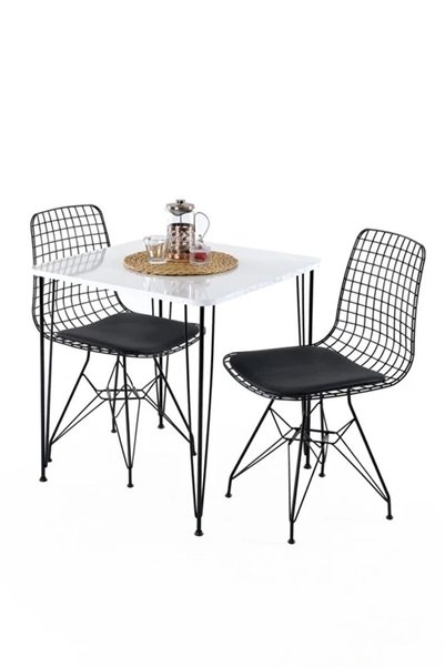RUSTİKEVDECORART Modern Siyah Metal 4 Kişilik Yemek Masası