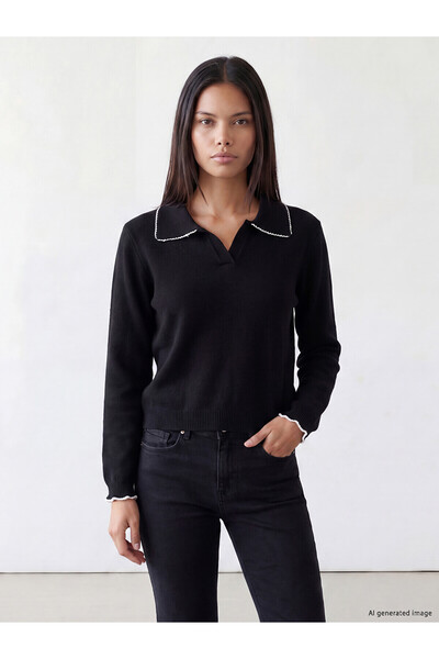 LC Waikiki Nevavm Lcw Comfort Black Knitwear Plain Polo Neck Women's Sweater ...
