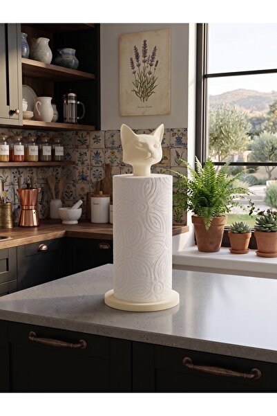 Dumledo Cream Adjustable Paper Towel Holder & Napkin Holder with Cat Figure –...
