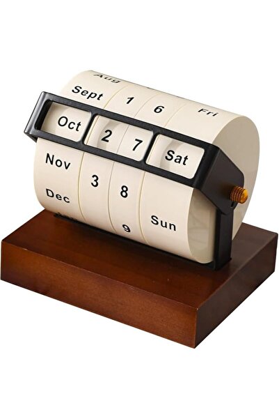 Yelajoy Wooden Rotary Perpetual Desk Calendar, Wheeling Month/Week/Day/Date D...
