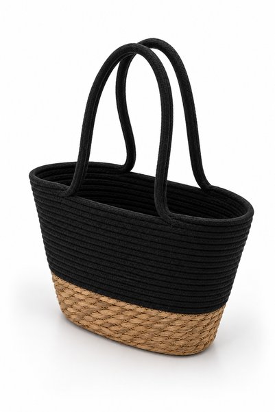 NATUREL DEKOR Natural Bohemian Beige Detailed Strap Oval Wicker Shoulder Bag 39X46 Cm, Bamboo, Rattan, Jute, Basket, Nordic, Modern