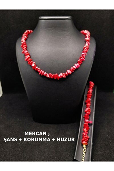 SEVA'S BİJUTERİ Natural Coral Stone Necklace & Bracelet Set – Natural Stone J...
