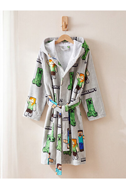 LC Waikiki Alita City Lcw Home Gray Printed Children's Bathrobe with a Differ...