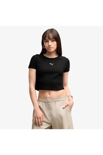 Puma تي شيرت أسود مضلع أساسي للنساء من إيسنشيال ريبيد بيبي
