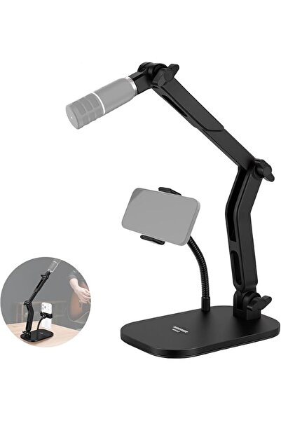 NEEWER Desk Microphone Stand with Phone Clamp & Flexible Arm, Adjustable Tabl...
