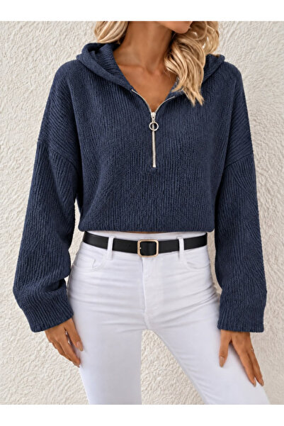 Generic Brand Hooded zippered textured sweatshirt