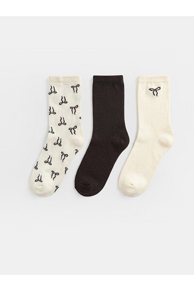 LC Waikiki Rmz Gi̇yi̇m Farkiyla Embroidered Women's Socks 3-Piece Set