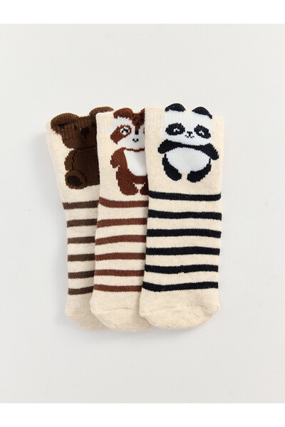 LC Waikiki Rmz Gi̇yi̇m Farkiyla Animal Embroidered Baby Boy Socks 3-Piece Set