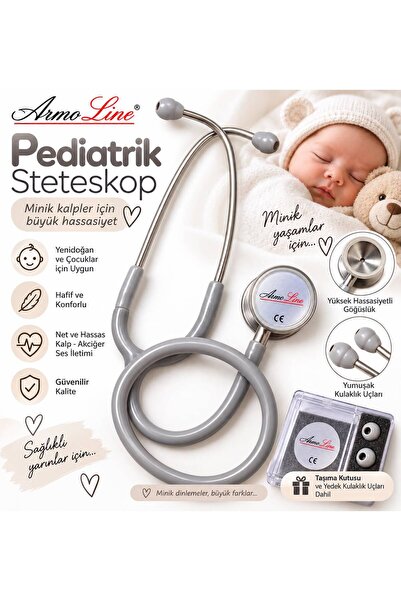 Armoline Pediatrik Çocuk Steteskopu Çift Taraflı Yenidoğan Bebek Steteskop Gri