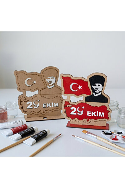 29 Ekim Temalı Masa Üstü Boyama Figürü - Çocuklar İçin Kendin Yap (DIY) Etkinlik Seti (15.5x14.5 cm)