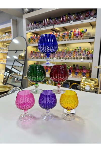 Vakıf home Bohemia Kristal El İşi Renkli Kahve Yanı Su Bardağı 250 ml