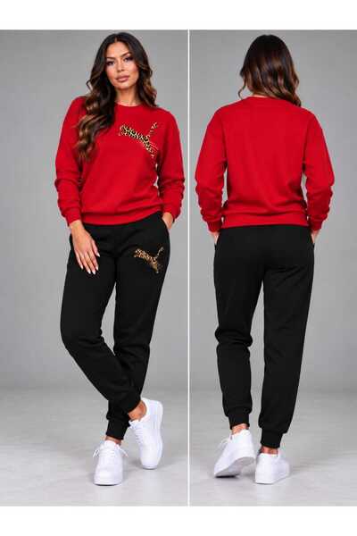 YK WEAR Set de trening unisex LEOPARD cu guler în formă de O |   Combinație confortabilă de top și pantaloni |   Stil sportiv casual |   Compatibil pentru femei și bărbați.