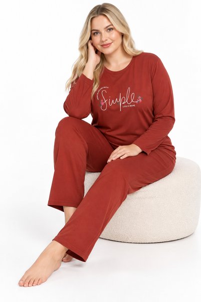 FAMES PİJAMA Büyük Beden Mevsimlik Simple Kırmızı Pijama Takımı