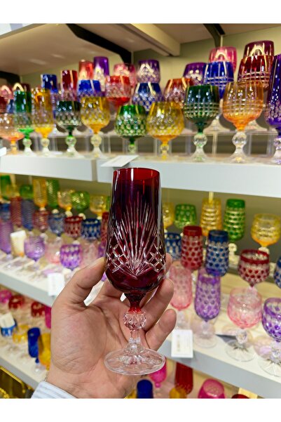 Vakıf home Bohemia Kristal El İşi Renkli Ayaklı Kahve Yanı Su Bardağı 180 ml