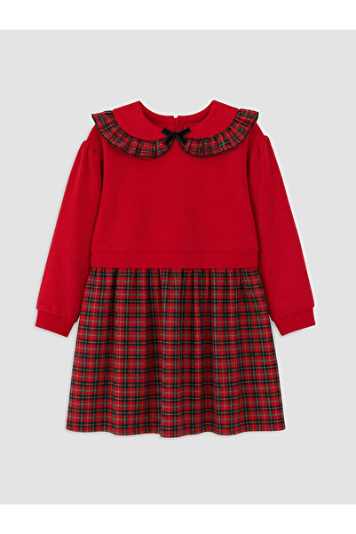 LC Waikiki Lcw Kids Red Thessaloniki Plaid Girls' Dress with Nevavm Difference
