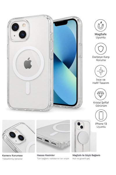İPhone 13 Uyumlu Magsafe Şeffaf Kılıf