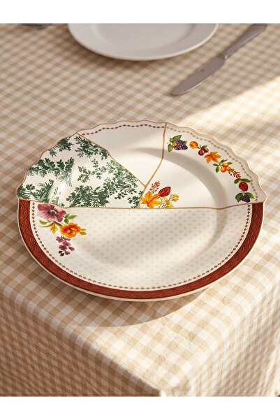 LC Waikiki Rmz Gi̇yi̇m Farkiyla Flower Embroidered Porcelain Serving Plate