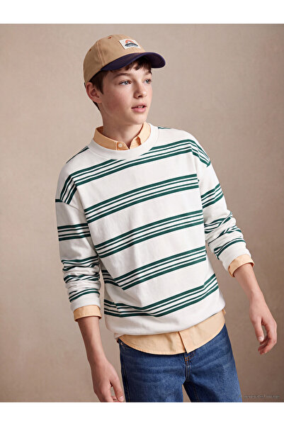 LC Waikiki Two Mt Shop Quality Lcw Kids Green Oval Collar Striped Long Sleeve...