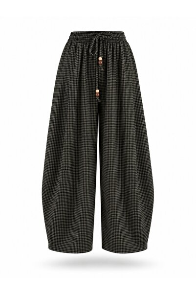 5in1Canpolat Kahverengi Kareli Barrel Pantolon 51459