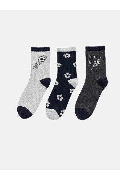 LC Waikiki Nevavm Gray Patterned 3-Pack Boys' Socks with a Difference