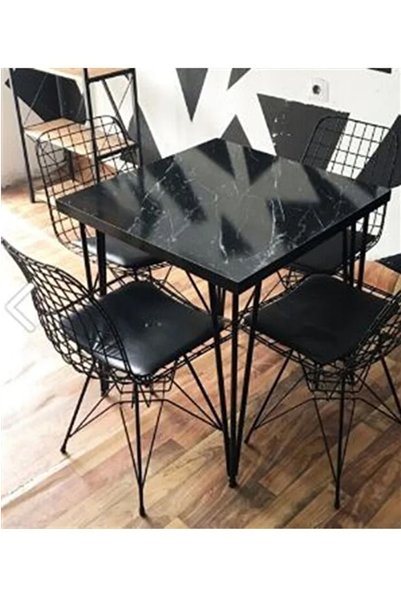 RUSTİKEVDECORART Modern Siyah Metal 4 Kişilik Yemek Masası