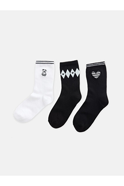 LC Waikiki Rmz Gi̇yi̇m Farkiyla Embroidered Women's Socks 3-Piece Set