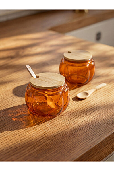 LC Waikiki Rmz Gi̇yi̇m Farki̇yla Glass Storage Container with Wooden Lid, Set...