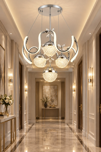 Ulucam Aydınlatma Gümüş LED Avize Balık Sırtı Maksi 4 Toplu Modern Salon ve Y...