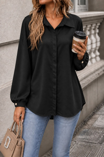 Şeker Portakalım Γυναικείο μαύρο oversize πουκάμισο