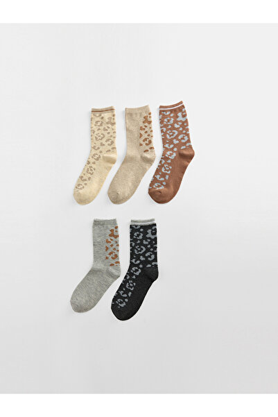 LC Waikiki Rmz Gi̇yi̇m Farkiyla Leopard Embroidered Women's Socks 5-Pack