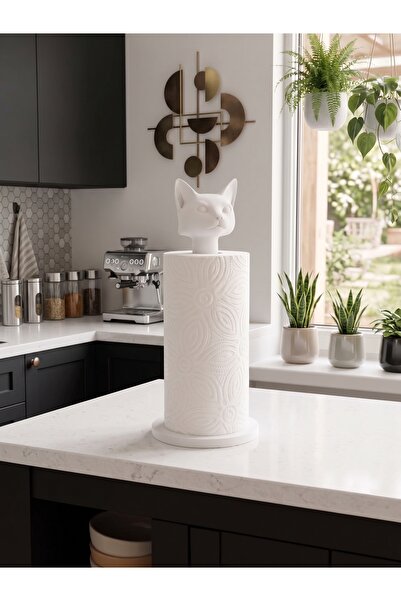Dumledo White Adjustable Paper Towel Holder & Napkin Holder with Cat Figure –...