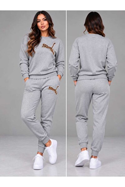 YK WEAR Set de trening unisex LEOPARD cu guler în formă de O |   Combinație confortabilă de top și pantaloni |   Stil sportiv casual |   Compatibil pentru femei și bărbați.