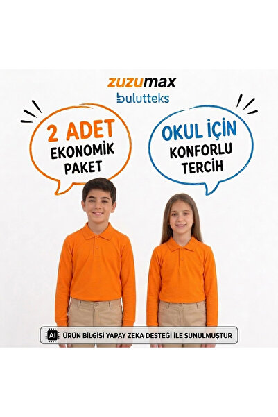 bulutteks OKULLU 2'li Turuncu Uzun Kollu Polo Yaka Okul Tişörtü – Çocuk ve Ge...