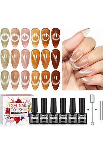 AIMEILI 6PCS Cat Eye Magnetic Gel Nail Polish with Magnet, UV LED Soak Off Ge...