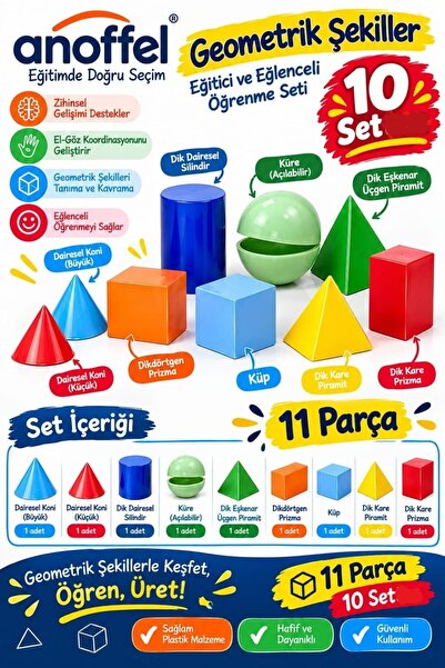 Anoffel Geometrik Şekiller ve Cisimler seti 10 Paket (Set) Matematik Ders Mat...