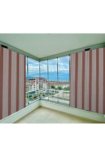 ceylan home ستارة للشرفة برباطات بني مخططة 200 × 250
