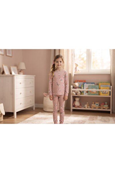 Little D&E Girl's Salmon Color Cute Animal Teddy Bear 100% Cotton Pajama Set