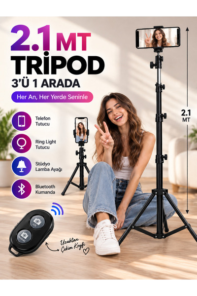 MOVİXA Kumandalı 210 Cm Tripod Telefon Tutuculu Telefon, Kamera,Işık Tripodu ...