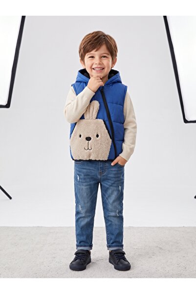 Deniva Kids Unisex Çocuk Kapüşonlu Peluş Tavşan Cepli Şişme Yelek İçi Astarlı...