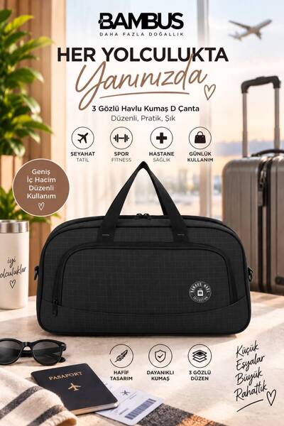 Bambus Fit 3 Gözlü Havlu Kumaş Valiz Düzenleyici Seyahat Tatil Spor ve Hastan...