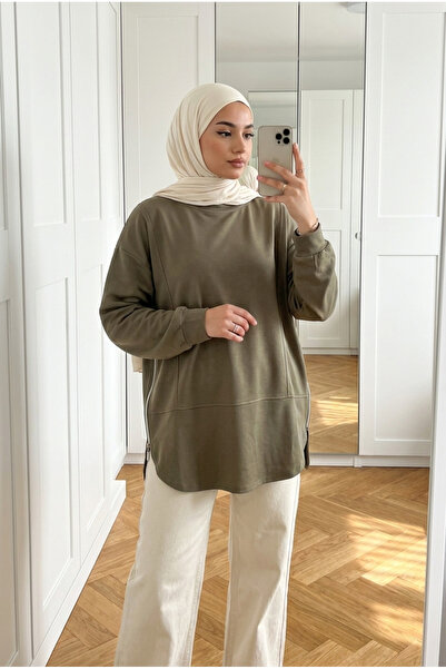 Kirazca Butik Women's Double Side Zipper Loose Cut Long Sweat Tunic